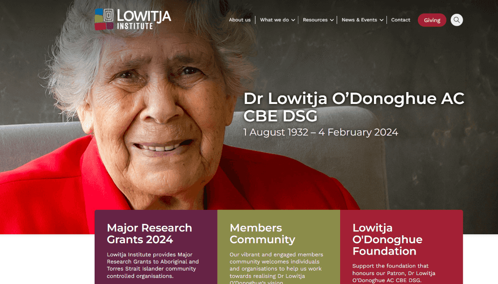 Image of Lowitja Institute website homepage